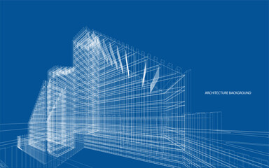3d wireframe of building. sketch design.Vector
