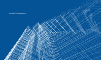 Fototapeta premium Perspective 3D render of building wireframe. 
