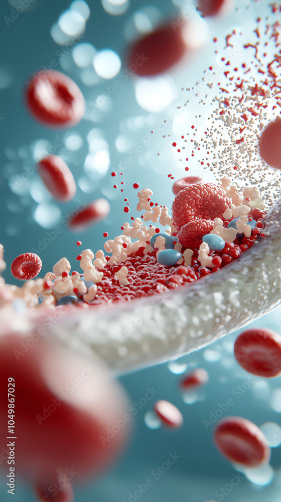 Poster exploring the microscopic world a vibrant visualization of blood cells and particles in motion