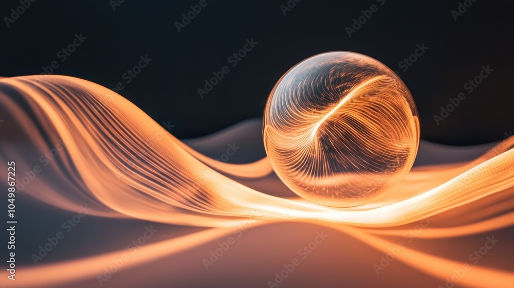 Poster a glowing sphere sits on a wave of light, creating a mesmerizing abstract design.