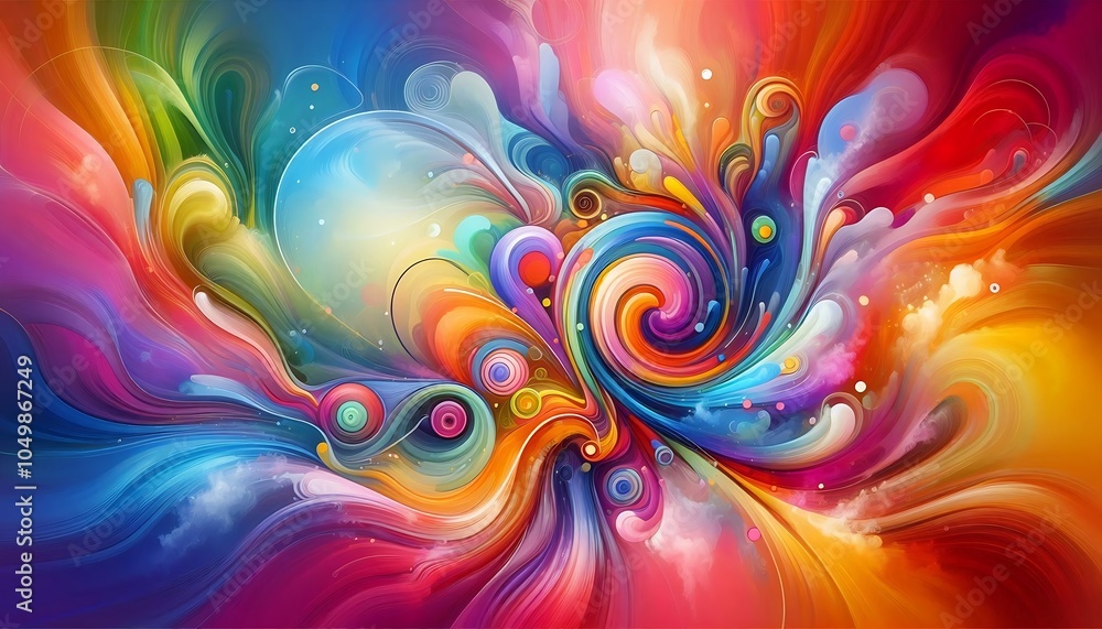 Poster vibrant abstract swirl of colors and shapes, creating a dynamic and energetic visual explosion of cr