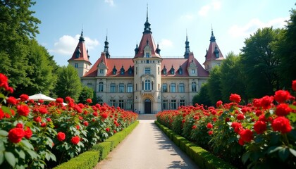  Elegant garden path leading to majestic castle