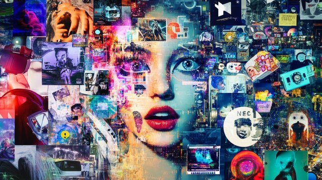 A collage of digital pop culture icons symbolizing cultural relevance and the blending of internet trends