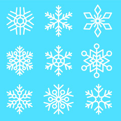 Fototapeta premium Set of snowflakes christmas on white line