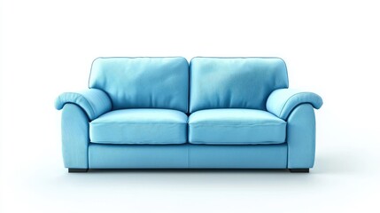 Fototapeta premium Classic Light Blue Sofa on White, Front Angle View