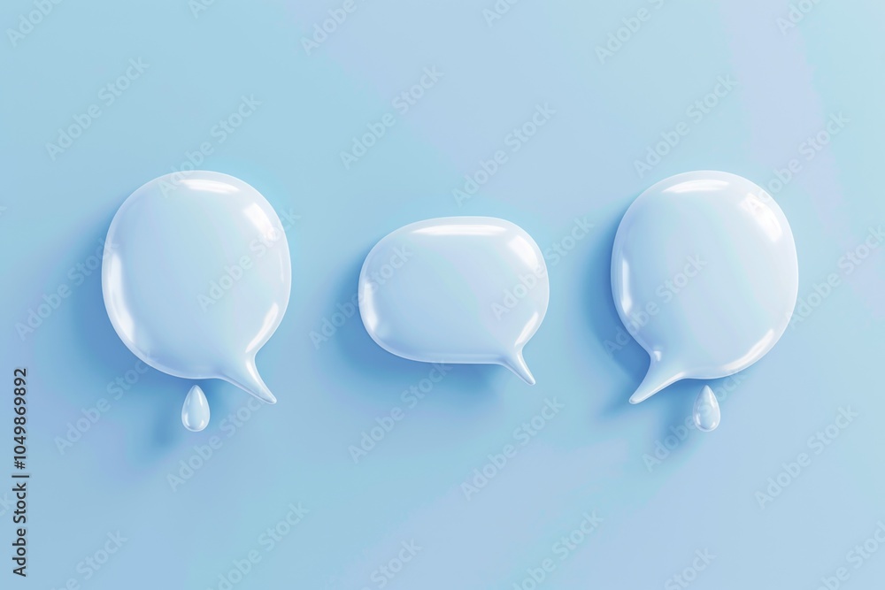 Poster three blue bubbles with a speech bubble in the middle. the bubbles are arranged in a row, with the m