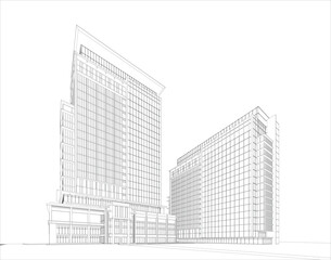 Fototapeta premium Perspective 3D render of building wireframe. 
