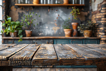 Fototapeta premium Rustic Kitchen Counter with Plants