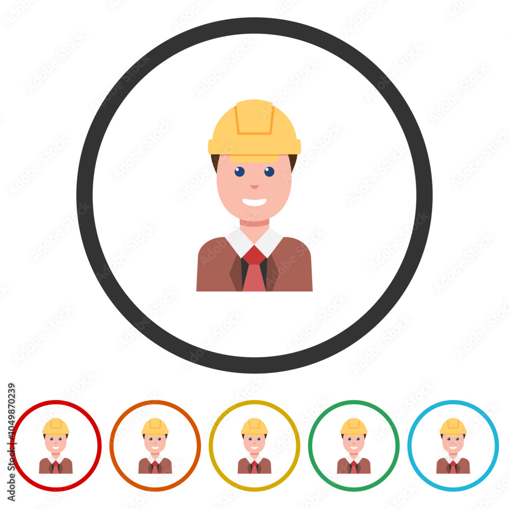 Poster construction worker icon. set icons in color circle buttons