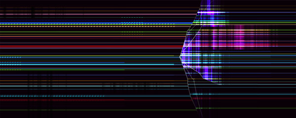 Broken screen with glitch effect. Damaged display. Cracked glass on monitor or smartphone. Vector illustration.