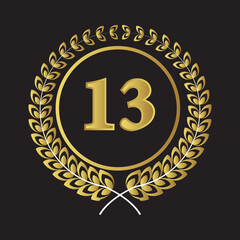 Laurel wreath with number 13. Golden laurel wreath with the number 13 vector illustration.