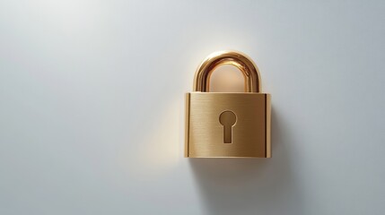 Fototapeta premium A simple gold lock icon placed on a smooth white background for security for health measures
