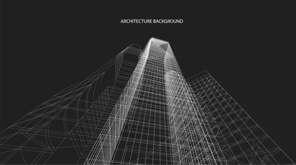 3d wireframe of building. sketch design.Vector
