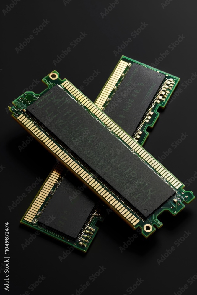 Poster three computer memory sticks are stacked on top of each other. the sticks are black and gold. the st