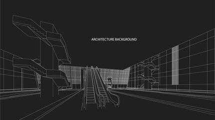 3d wireframe of building. sketch design.Vector
