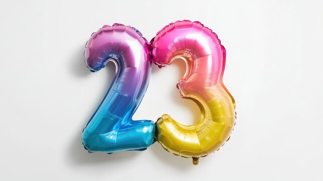 Colorful Foil Balloons Shaped as Number 23 on White Background