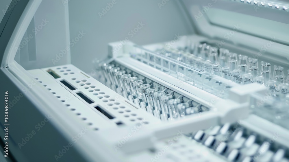 Aufkleber a close-up of a modern dna sequencing machine with intricate details visible, set against a clean, l