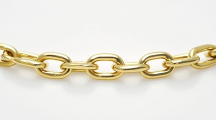 Fototapeta premium A single unbroken gold chain link placed on a smooth white background for strength for safety