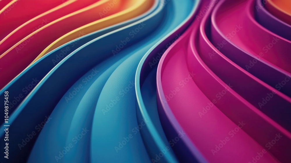 Poster colorful, abstract image with a blue and pink line. the image is a representation of a wave, with th