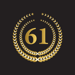 Laurel wreath with number 61. Golden laurel wreath with the number 61 vector illustration.