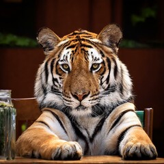 Obraz premium 椅子に座る虎