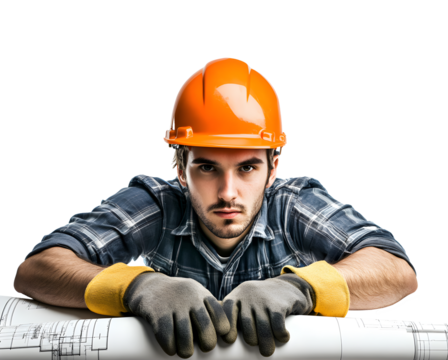 Engineer wearing safety helmet isolated on transparent background