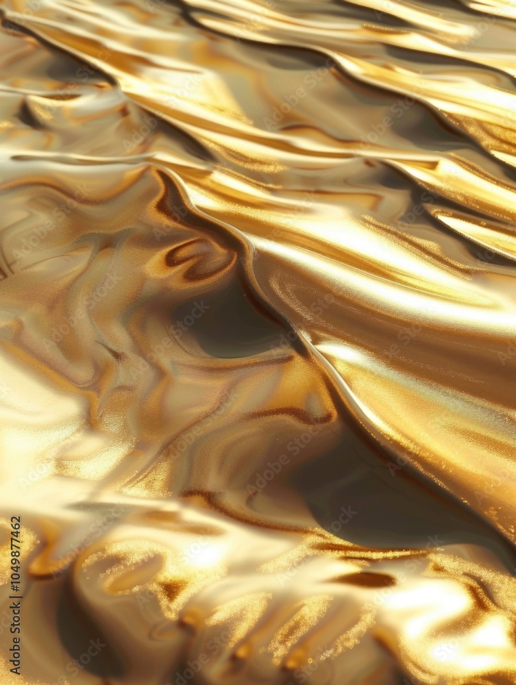 Poster gold fabric with a wave pattern. the fabric is shiny and has a luxurious feel. the wave pattern give