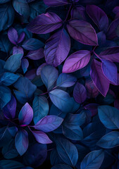 Fototapeta premium Dark background, dark purple and blue foliage, digital art style, dark green plants 