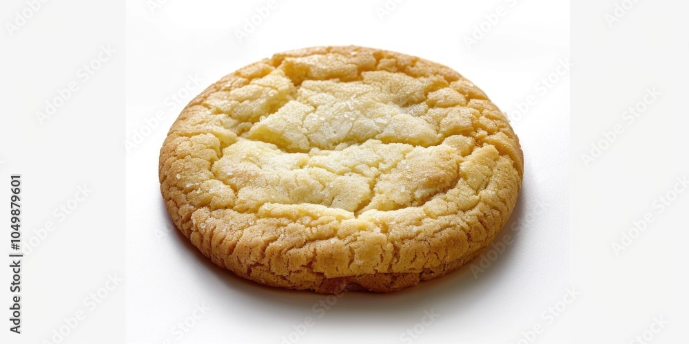 Poster cookie is sitting on a white background. the cookie is a light color and has a slightly crumbly text