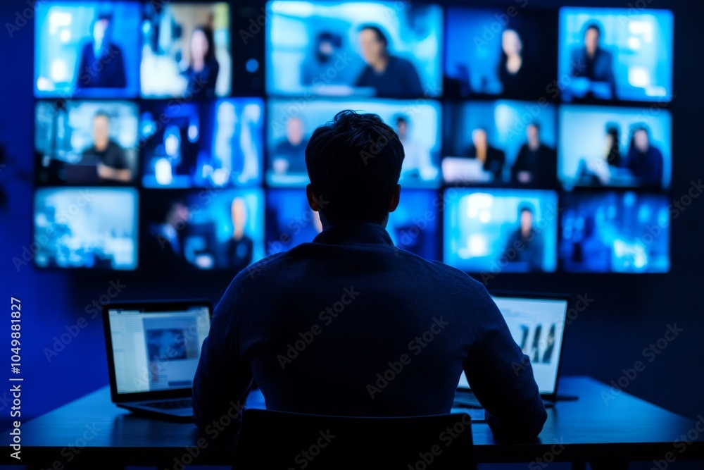 Poster This visual highlights the dynamic nature of streaming video and communication through multiple faces, emphasizing the importance of social networking and connections in the digital age