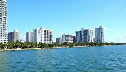 Fototapeta premium Elegant waterfront cityscape under a clear sky