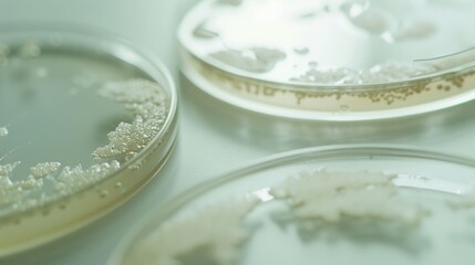A close-up of a petri dish with bacterial colonies growing in a lab setting, macro shot, Minimalist style