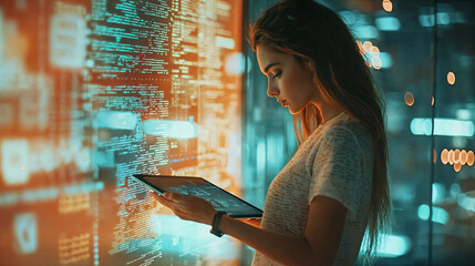 Business woman working with computer in a cool office