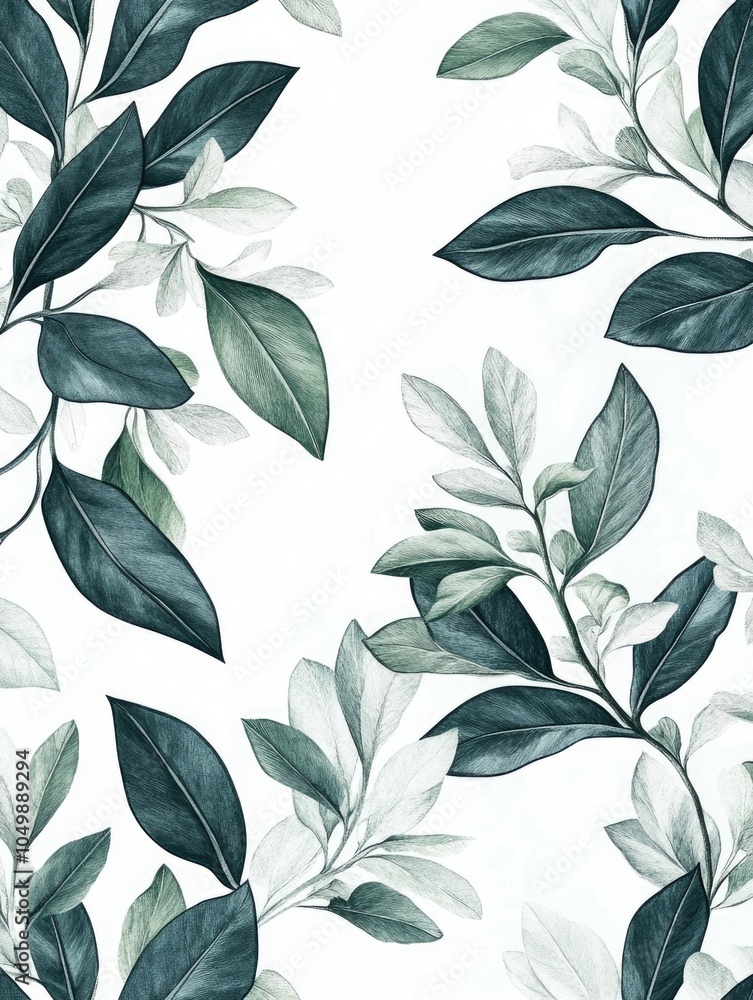 Poster beautiful image of green and white leaves with a white background. the leaves are arranged in a way 