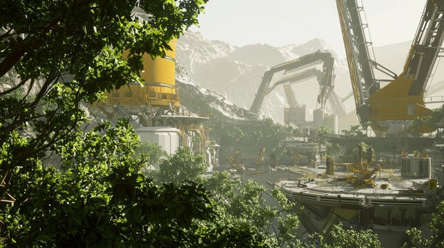 Future Sustainable Space Mining Operation on Distant World - Ultra-Detailed 3D Render Illustration