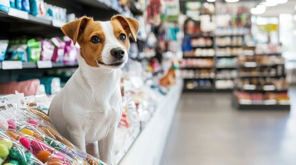Friendly Dog at a Pet Supply Center Display