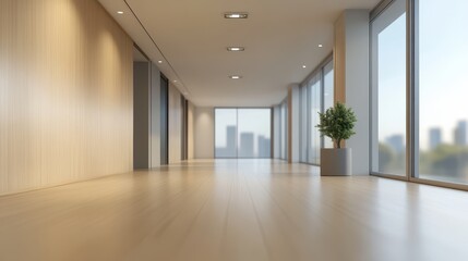 Obraz premium A large, empty room with a potted plant in the corner