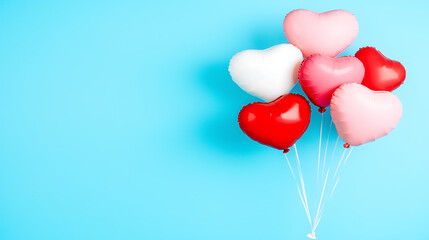Heart-shaped balloons floating against blue background. valentine day