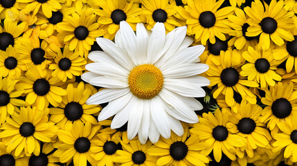 White daisy among yellow flowers