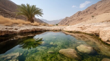 Tranquil Oasis with Green Water and Desert Landscape