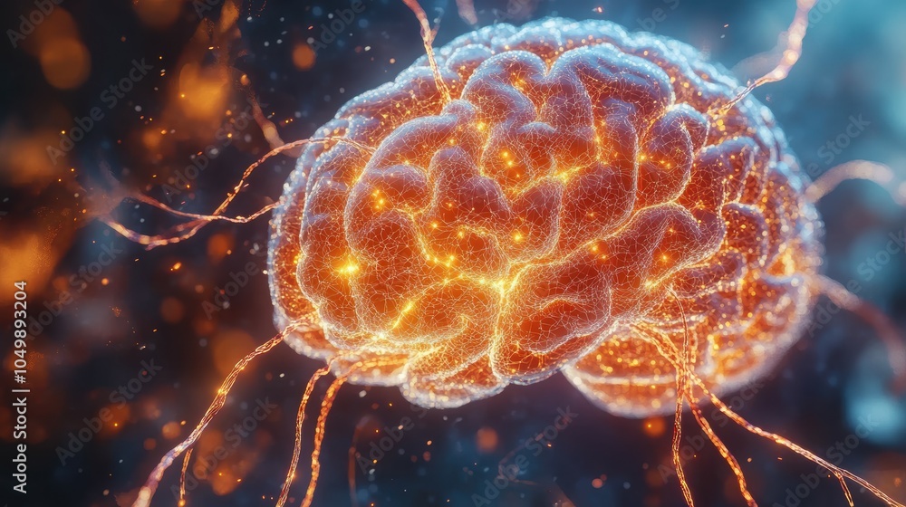 Poster vivid visualization of a human brain with detailed labels for enhanced understanding of neuroanatomy