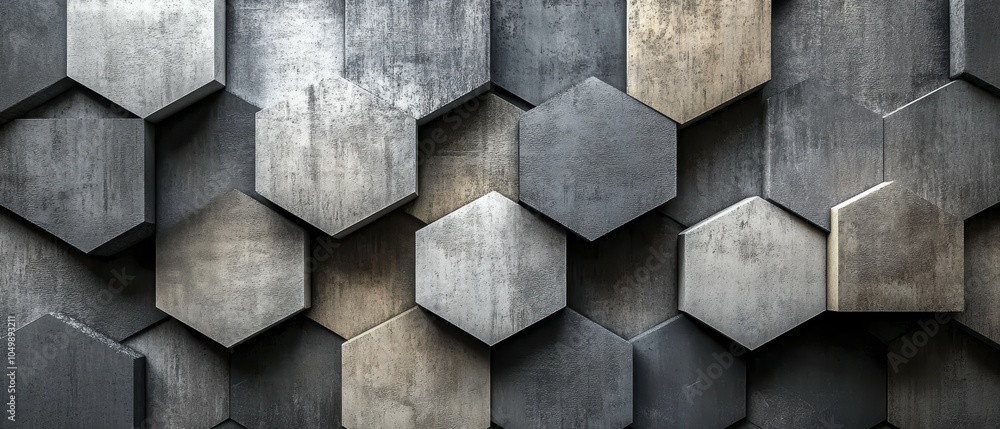 Poster abstract geometric composition featuring intersecting shapes in a hexagonal design