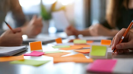 Collaborative Team Brainstorming Session with Sticky Notes