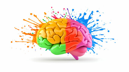 Colorful Brain with Paint Splatter, splash, creativity, thinking, idea, concept
