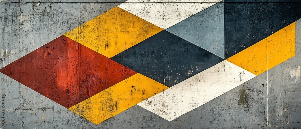 Poster Dynamic abstract geometric composition with intersecting shapes in bold colors