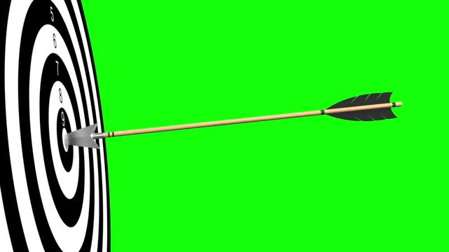 3d animation of arrows hitting the target, rendered over green screen