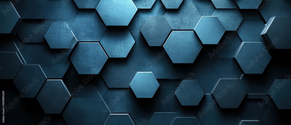 Poster futuristic artistic representation of geometric shapes featuring hexagonal patterns and textures in 