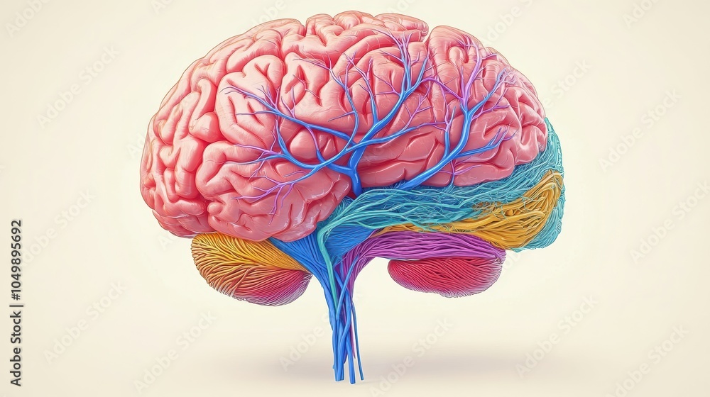 Poster dynamic illustration of a human brain exploring neural pathways and cognitive functions