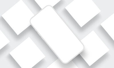 Clay Cellphone Mockup With Square Social Media Posts, Blank Template For Showing Your Designs. Vector Illustration