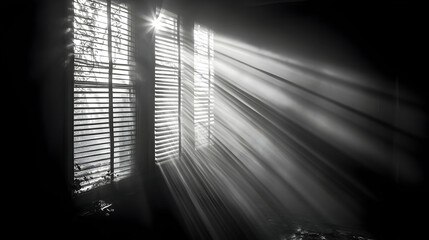 Sunbeams Through Blinds in Abandoned Building, light, rays, window, shutter, derelict